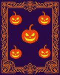 Spooky Orange Jack O Lanterns Border Rug