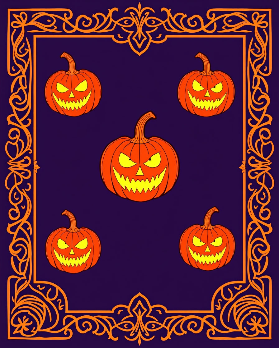 Spooky Orange Jack O Lanterns Border Rug