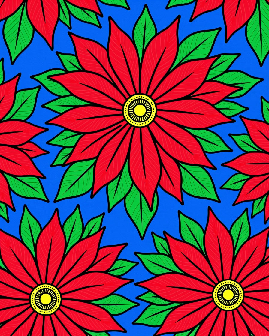 Bright Red Floral Poinsettia Bloom Rug