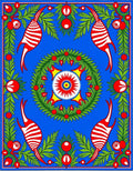 Vibrant Blue Red Green Floral Creature Rug