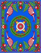 Vibrant Blue Red Green Floral Creature Rug