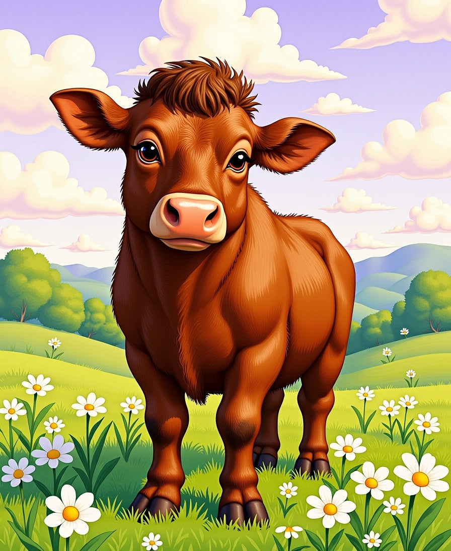 Cute Brown Cow Among Daisies Rug
