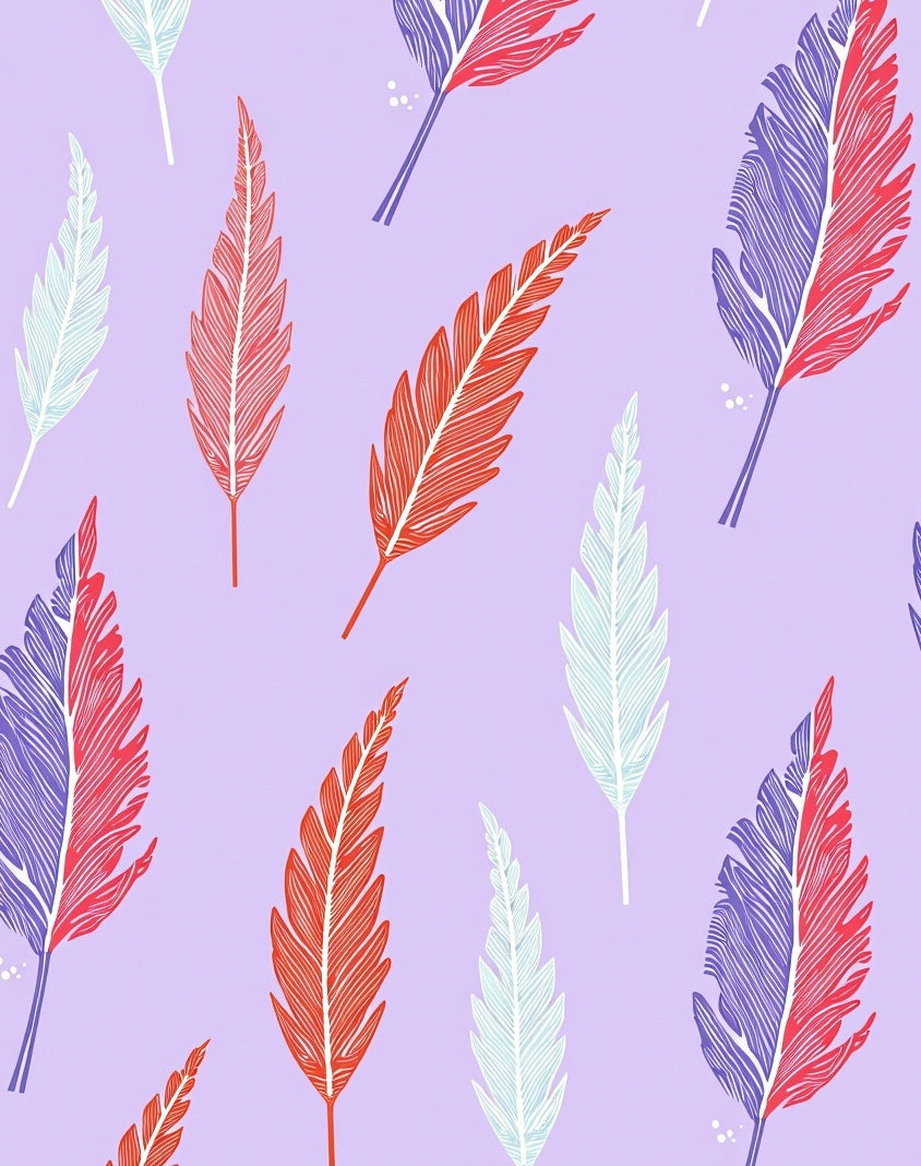 Crimson Blue Feathered Branches Art Rug
