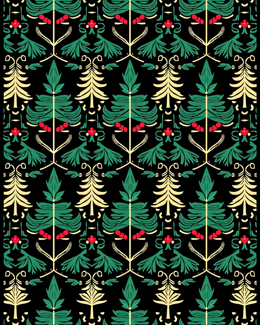 Festive Green Red Pine Forest Rug