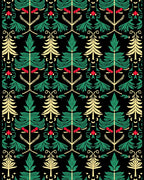 Festive Green Red Pine Forest Rug