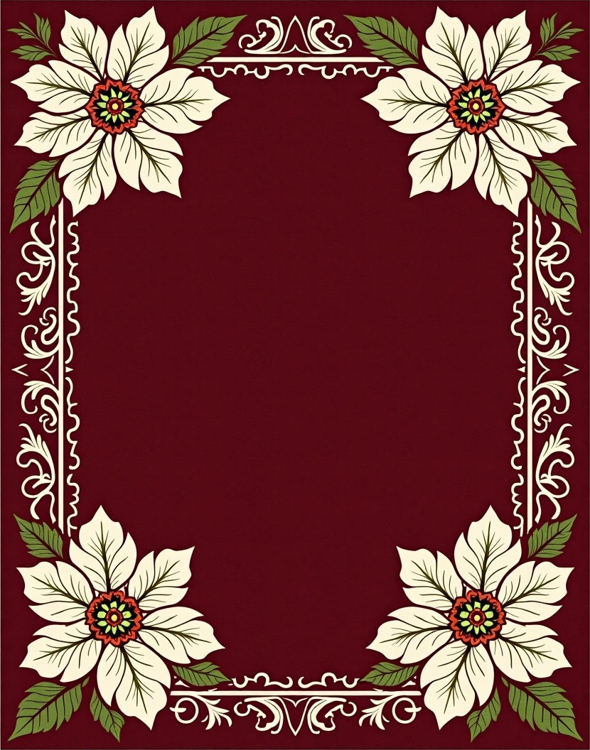Crimson Poinsettia Floral Border Rug