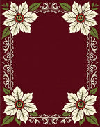 Crimson Poinsettia Floral Border Rug