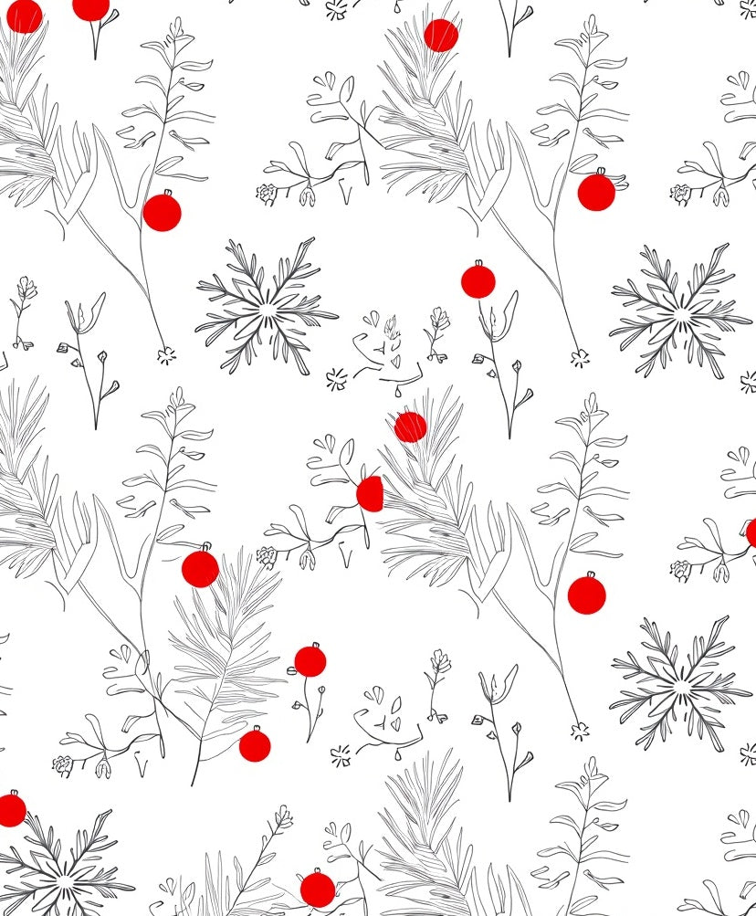 Minimalist Scarlet Christmas Branch Snowflake Rug