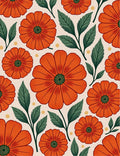 Vibrant Orange Floral Leaf Cluster Rug