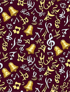 Golden Bells Musical Notes Burgundy Rug