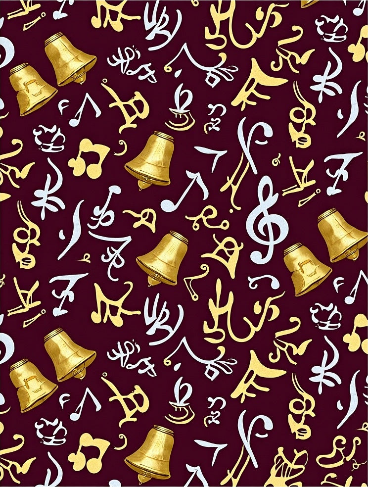 Golden Bells Musical Notes Burgundy Rug