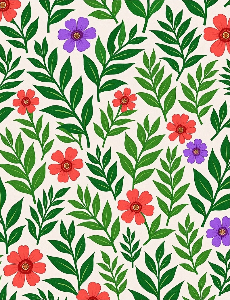 Red Violet Floral Foliage Repeat Rug