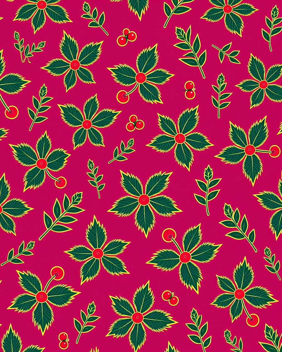 Crimson Holly Berry Leaf Cluster Rug