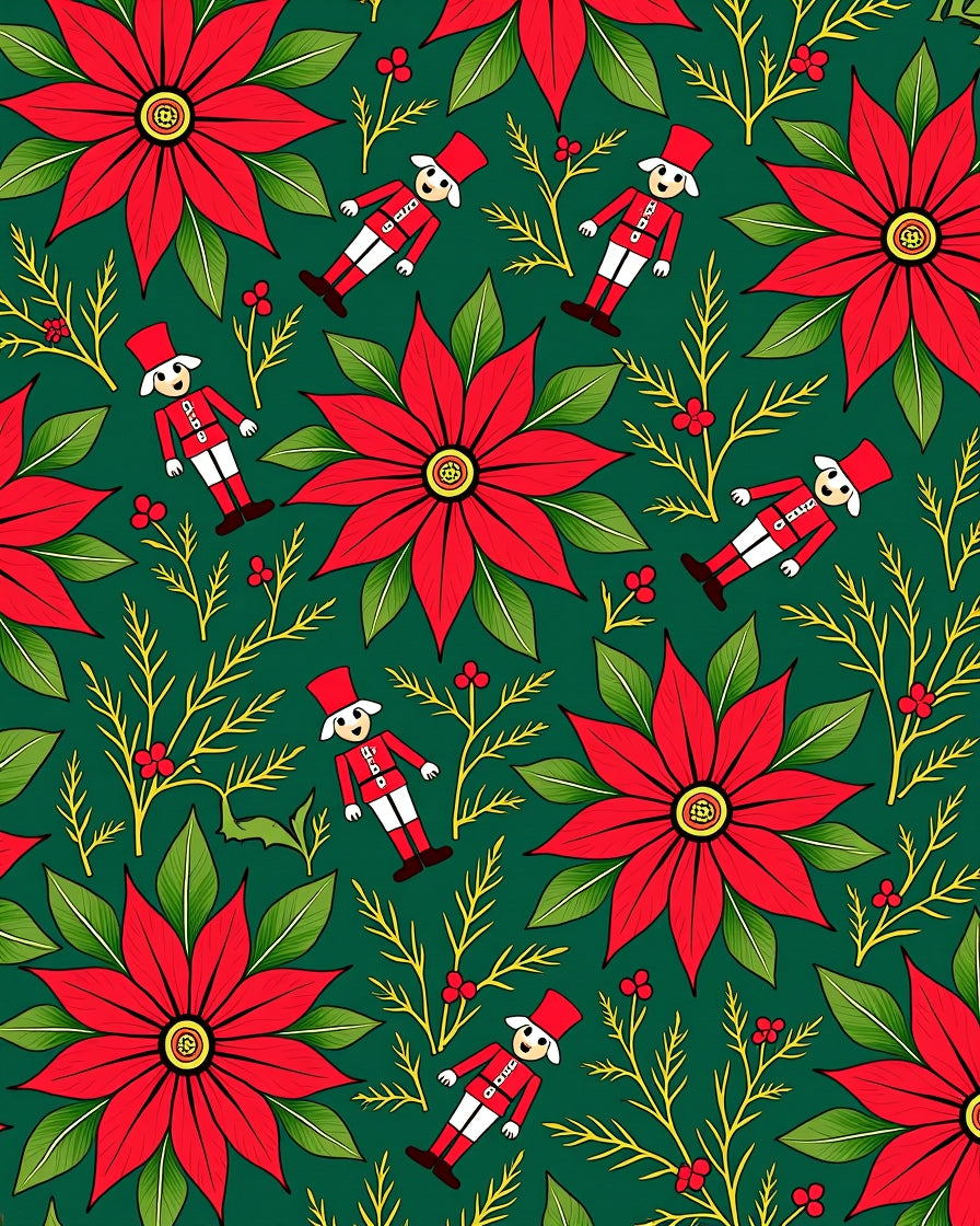 Red Poinsettia Nutcracker Emerald Field Rug