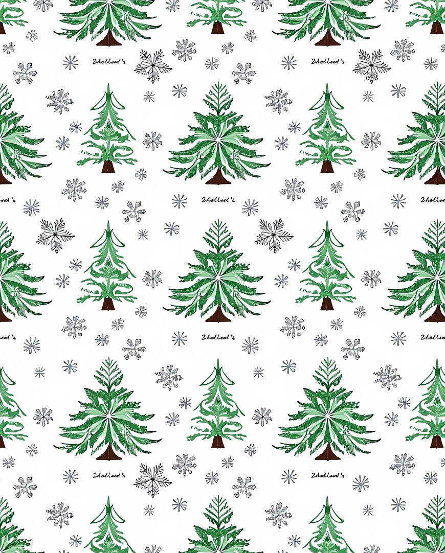 Green Pine Tree Snowflakes Repeat Rug