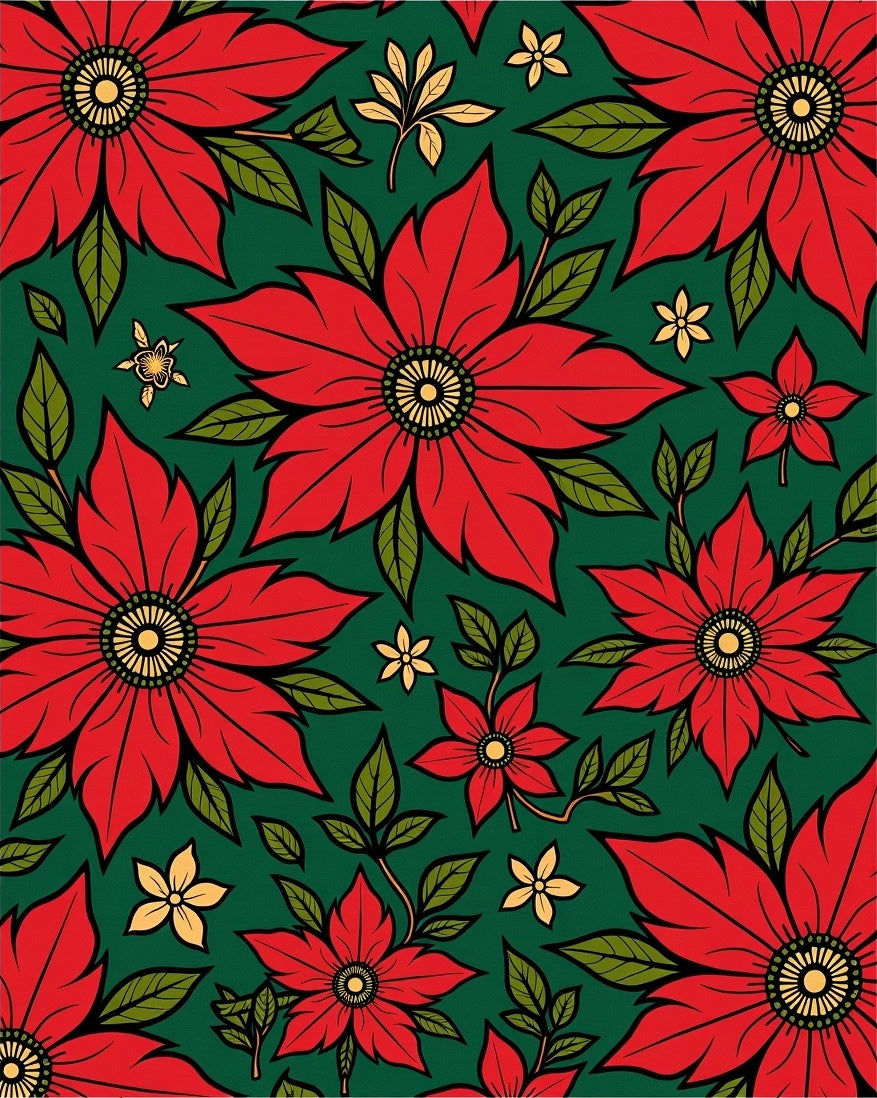 Vibrant Red Floral Art Nouveau Rug