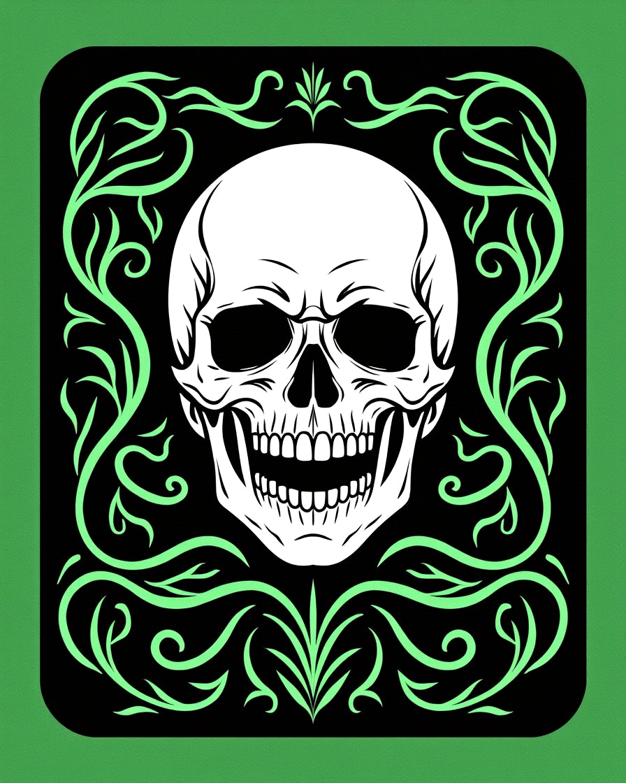 Glow Green Skull Floral Border Rug
