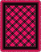 Vibrant Pink Black Plaid Fringe Rug