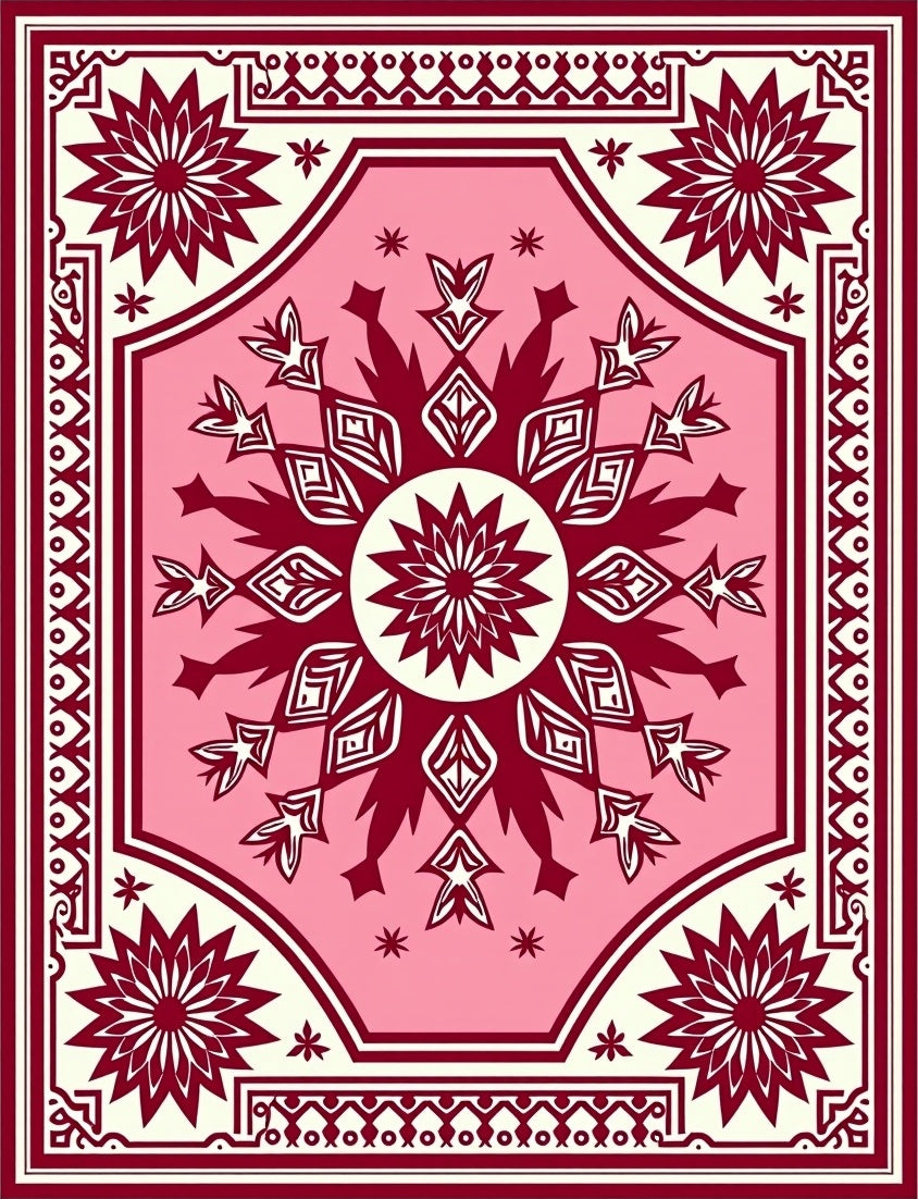 Crimson and Pink Mandala Medallion Rug