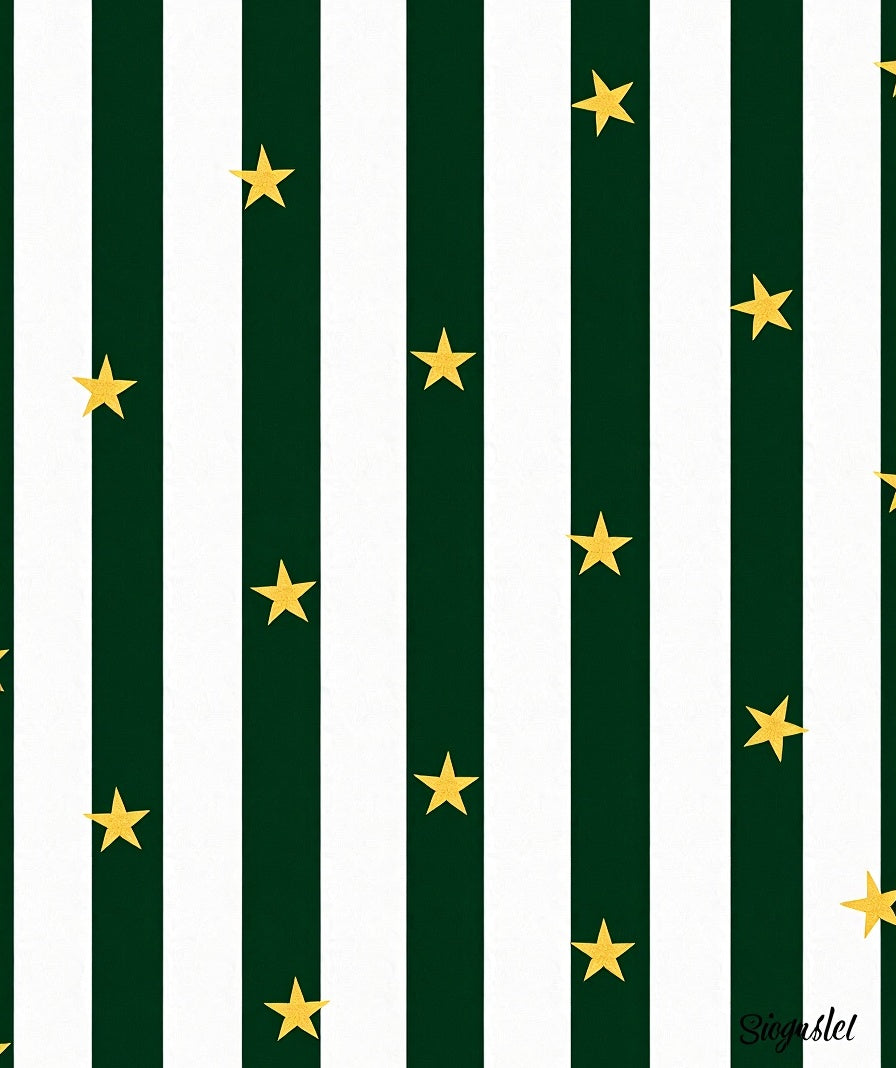 Green White Stripe Gold Star Rug