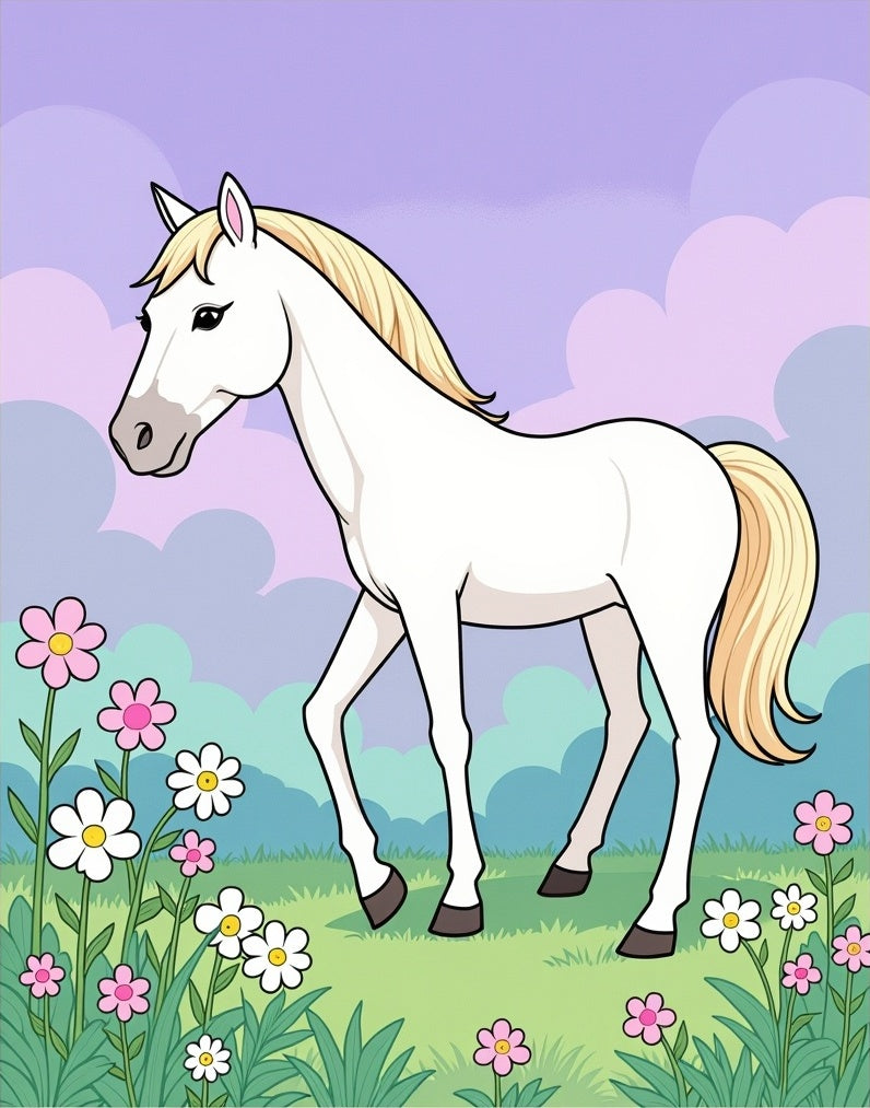 White Horse Amidst Pink Flowers Rug