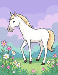 White Horse Amidst Pink Flowers Rug