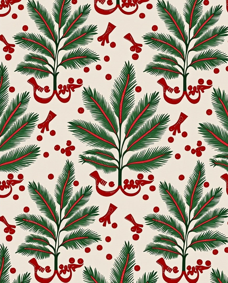 Green Leaf Red Berry Floral Rug