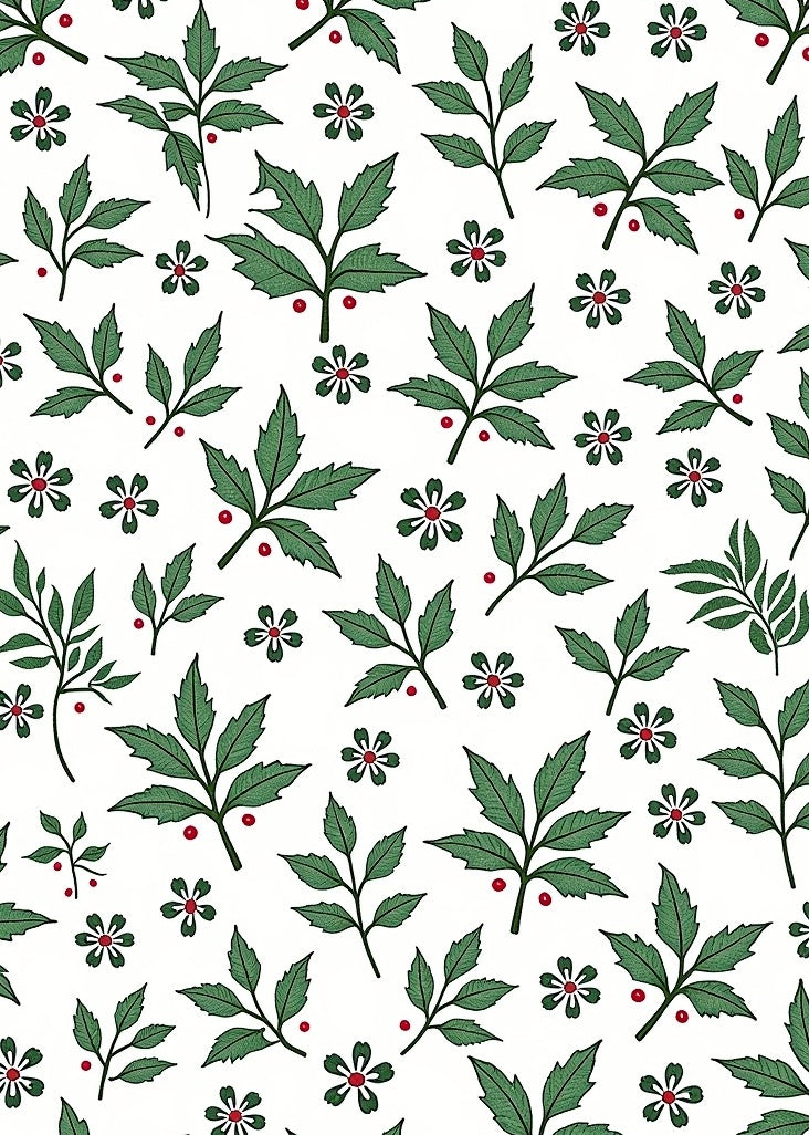 Green Leaf and Red Berry Sprigs Rug