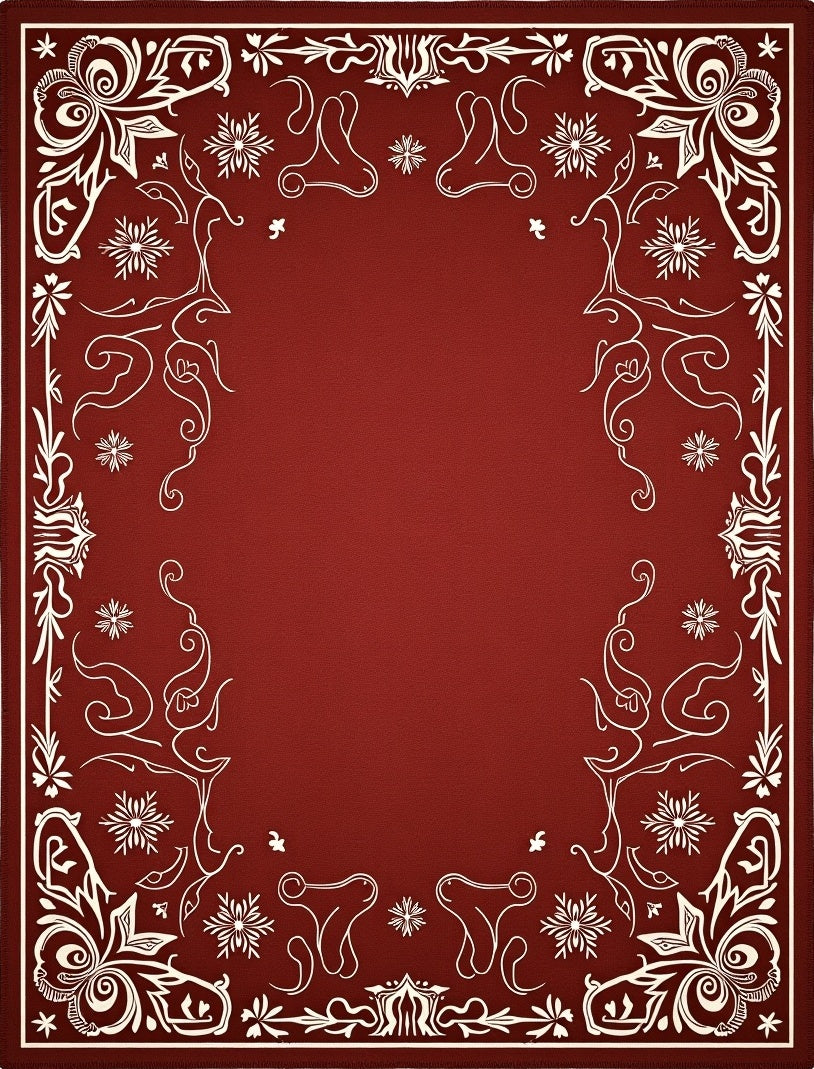 Crimson White Floral Scroll Border Rug
