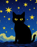 Black Cat Yellow Starry Night Sky Rug