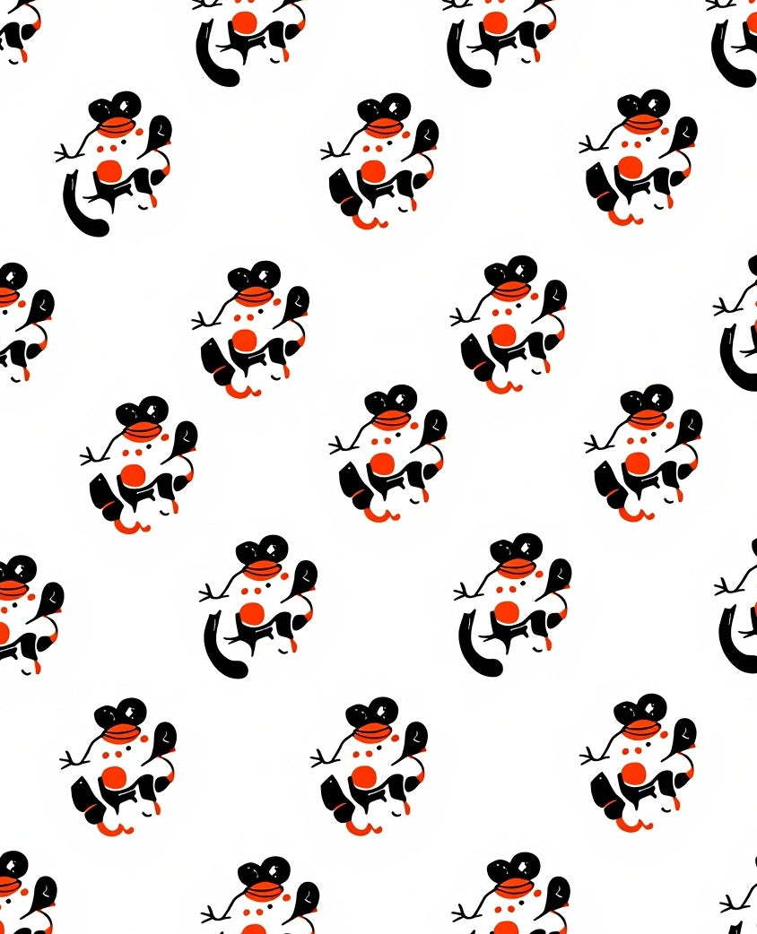 Playful Orange Red Black Characters Rug