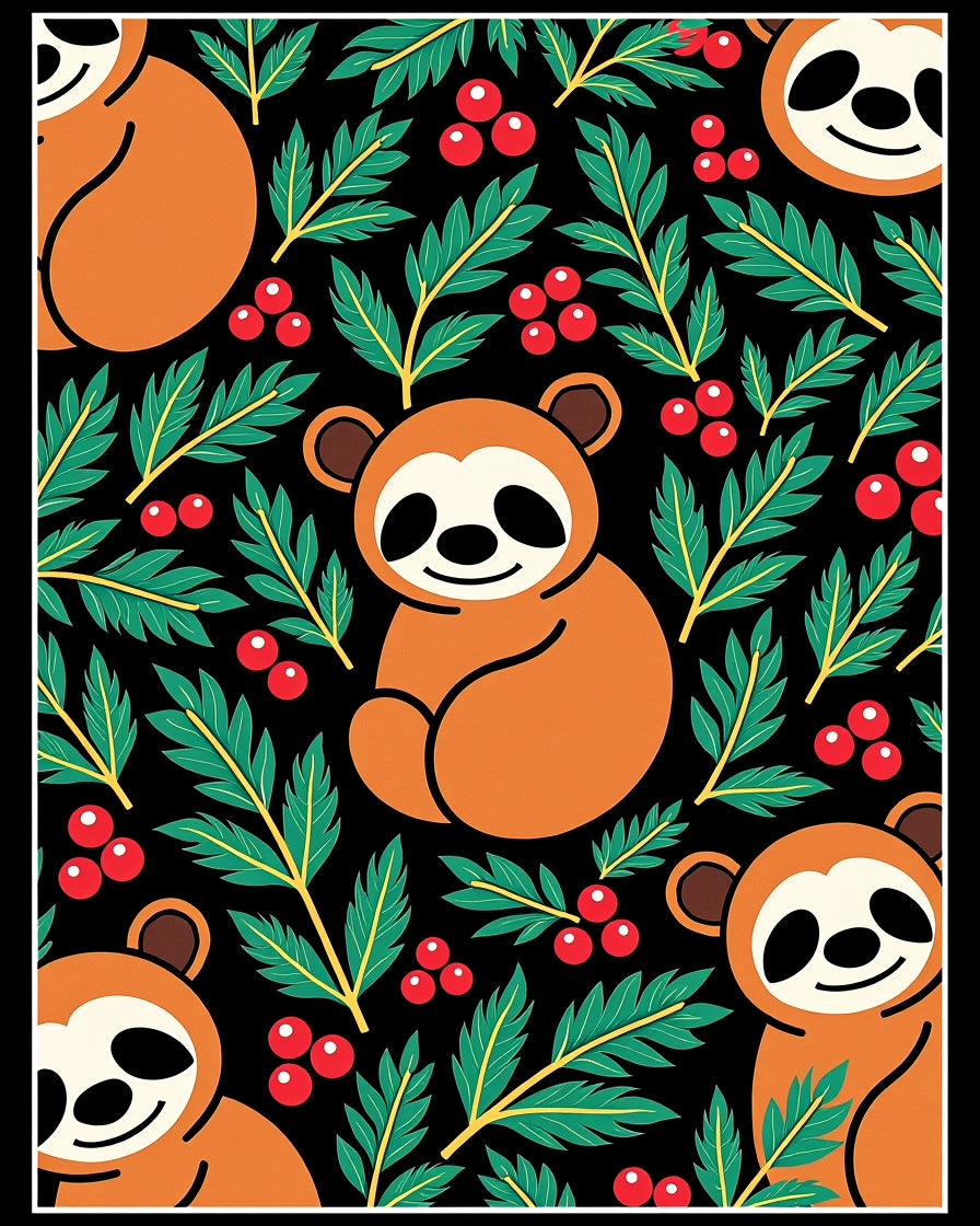 Whimsical Orange Sloth Berry Foliage Rug