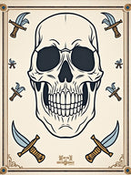 Nautical Skull Dagger Cream Rug