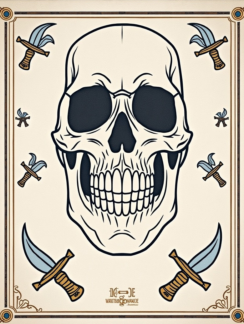 Nautical Skull Dagger Cream Rug