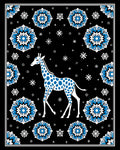 Playful Blue Spotted Giraffe Floral Motif Rug