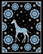 Playful Blue Spotted Giraffe Floral Motif Rug