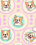 Whimsical Corgi Circles Paw Print Pastel Rug