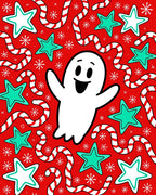 Friendly Ghost Red Star Candy Cane Rug