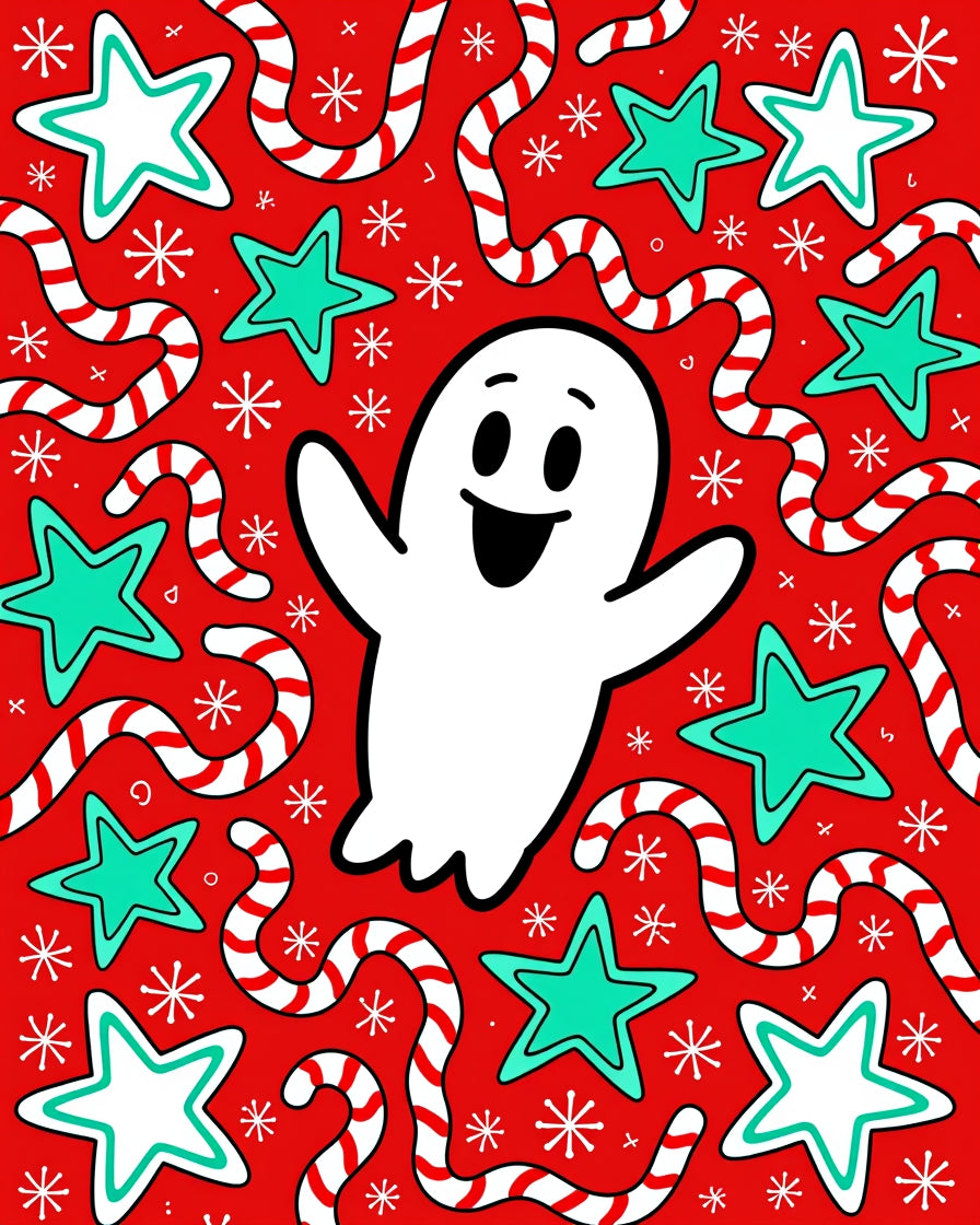 Friendly Ghost Red Star Candy Cane Rug