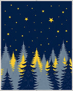 Deep Blue Starry Forest Silhouette Rug
