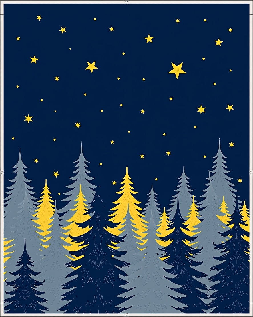 Deep Blue Starry Forest Silhouette Rug