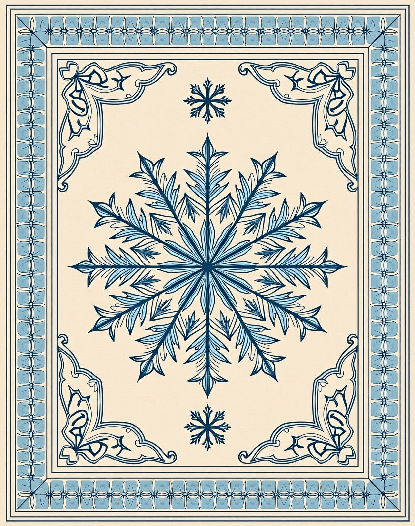 Elegant Blue Snowflake Medallion Border Rug