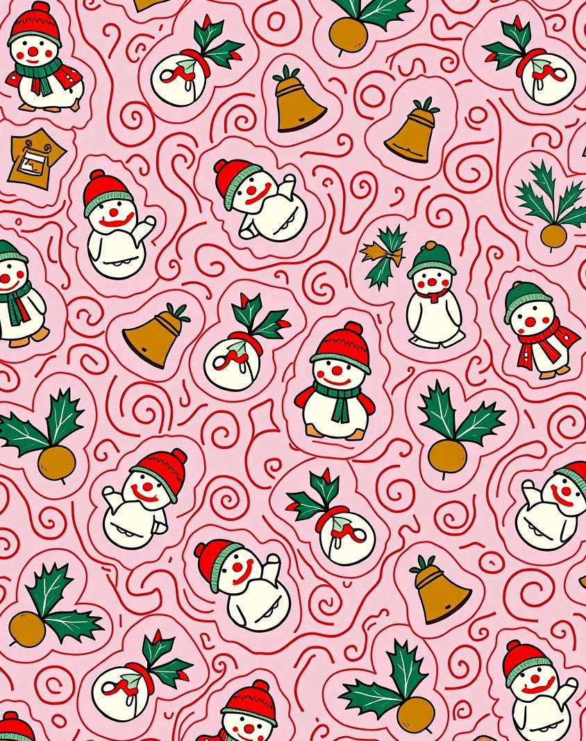 Pink Snowman Holly Bell Swirls Rug