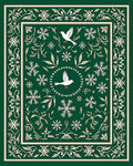 Emerald Green White Bird Snowflake Border Rug
