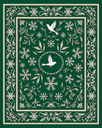 Emerald Green White Bird Snowflake Border Rug