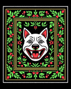 Bold White Dog Floral Border Rug
