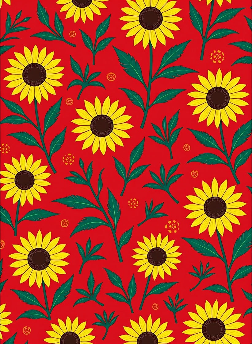 Vibrant Sunflower Garden Red Rug