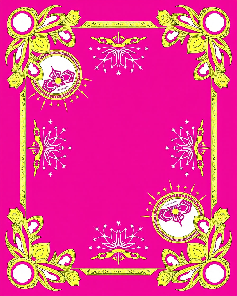 Vibrant Pink Yellow Floral Border Rug