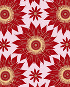 Vibrant Red Golden Sunburst Floral Rug