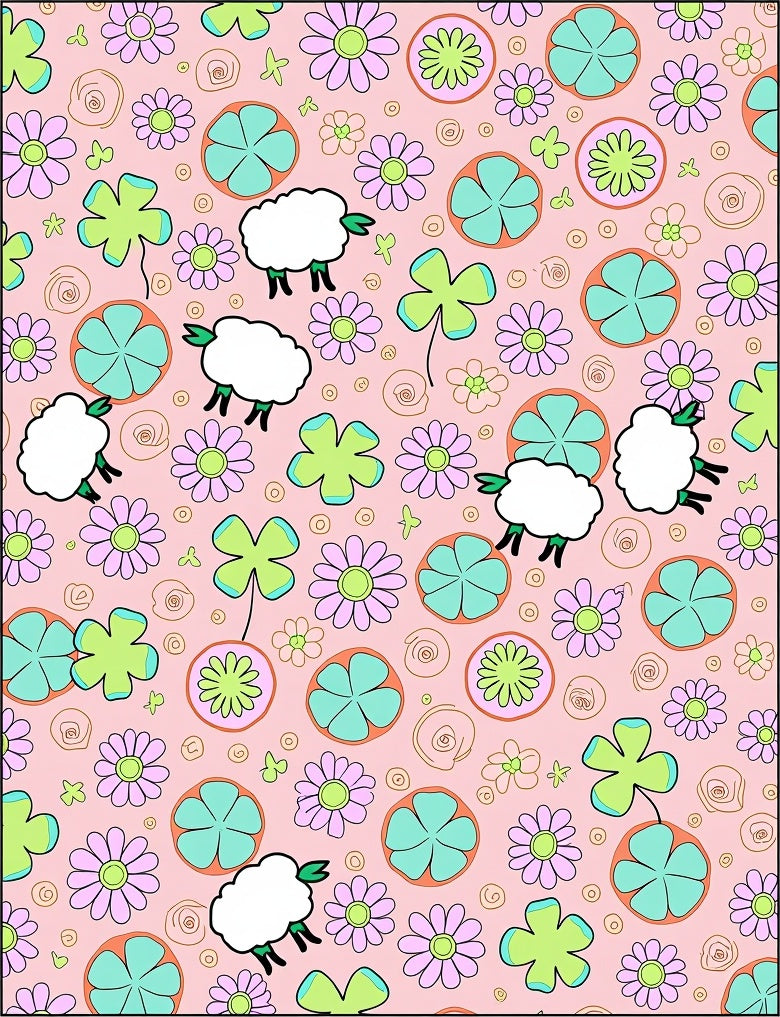 Playful Pink Sheep Floral Medley Rug